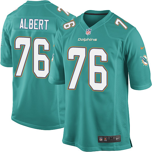 Youth Game Branden Albert Nike Jersey Aqua Green Home - #76 NFL Miami Dolphins